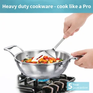 Hawkins Pro Triply Stainless Steel Deep Fry Pan (Kadhai) with Stainless Steel Lid – 3mm Thick, Induction & Gas Compatible, 1.5L to 8L - Image 2