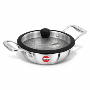 Hawkins Tri-Ply Shielded PRO Deep Fry Pan 1.5L (PSNK15G) with Glass Lid | Stainless Steel | Nonstick Kadhai | Gas, Induction & Oven Safe
