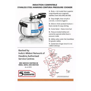 Hawkins Stainless Steel Contura Pressure Cooker Inner Lid Gas & Induction Compatible - Image 4