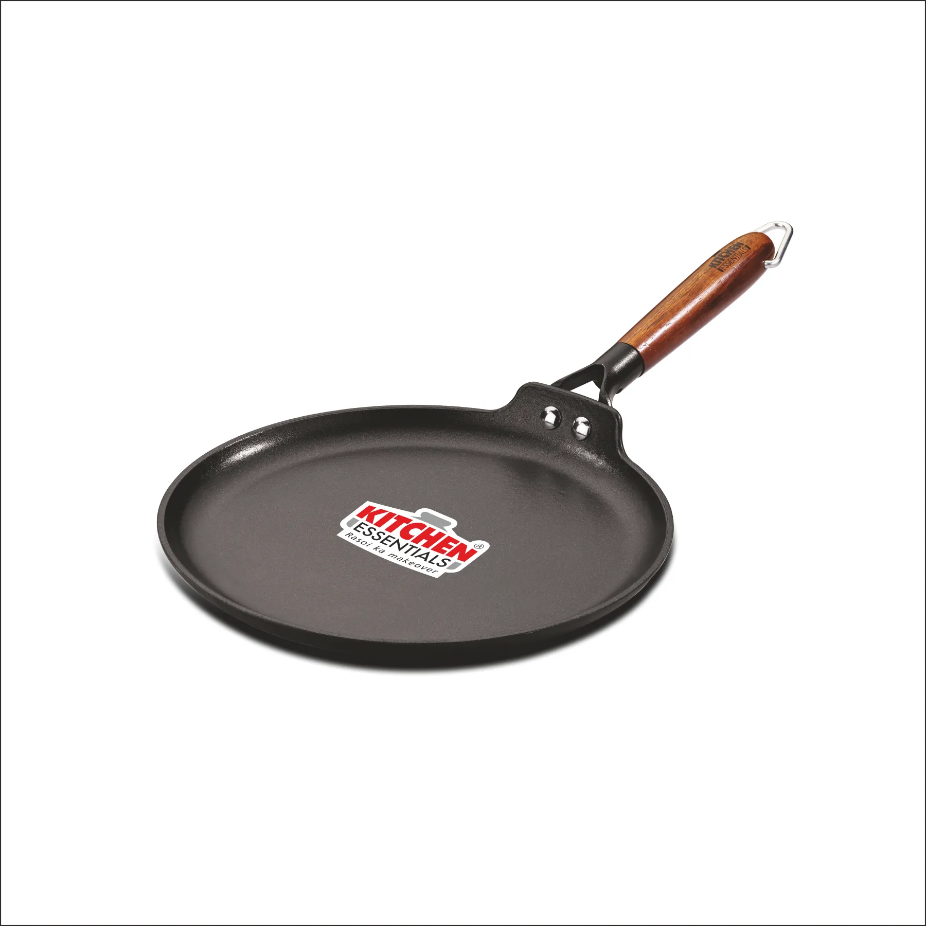 Kitchen Essential Cast Iron Dosa Tawa 28cm with Wooden Handle | Pre-Seasoned Induction Tawa