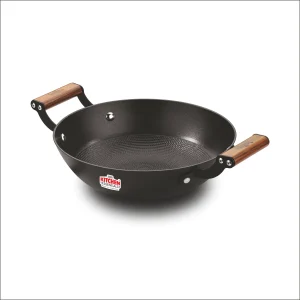 Kitchen Essential Cast Iron Kadai 26cm with Wooden Handles | Induction Bottom | Heavy Duty Kadhai