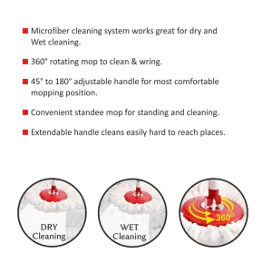 Kleeno Easy Clean Spin Mop with Plastic Jali & One Extra Refill | 360? Spin Mop - Image 3