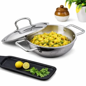 Kraft Futuretec Triply Stainless Steel Deep Kadhai with Lid | 18cm–28cm | Gas & Induction Compatible | Heavy Duty Cookware