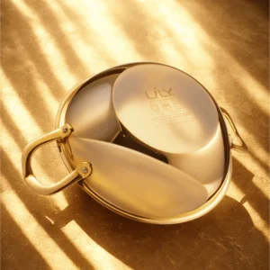 Lily Brass Kadai Hammered Flat Bottom With Lid 2000ML With Inner Tin Coating ( kalai) - Image 3