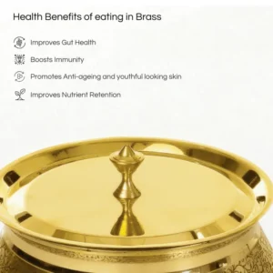 Lily Brass Handi with Lid & Etching Design | Pital Handi 600ml, 1000ml & 1500ml Kalai Coated Cook & Serve - Image 4