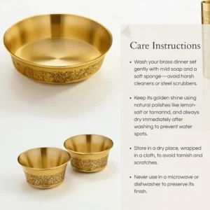 Lily Good Luck Pure Brass Thali Set of 6 Pcs with Etching | Brass Dinner Set with Thali, Bowls, Glass & Spoon - Image 4