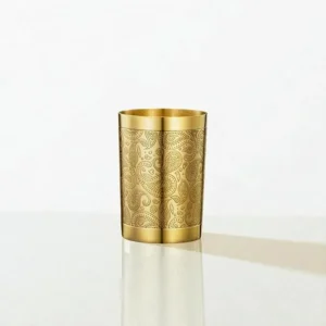 Lily Good Luck Pure Brass Thali Set of 6 Pcs with Etching | Brass Dinner Set with Thali, Bowls, Glass & Spoon - Image 6