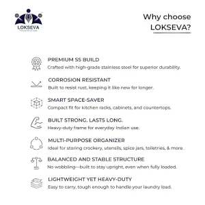 Lokseva Stainless Steel Deluxe Square Pipe Utensils Basket Small | Drainer & Dish Drying Rack For Kitchen | Rustproof | Stainless Steel Bartan Tokra - Image 4