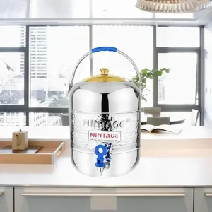 Mintage Stainless Steel Hammered Matka With Tap 25 No. (23 Litre) – Premium Water Storage Pot for Home & Kitchen