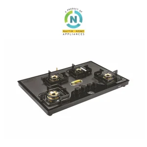 Naitik Gas Stove 4 Burner Eva Next 080 Toughened Glass Top | Glass Top 4Br Gas Stove | Manual Ignition
