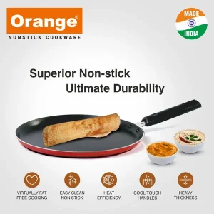 Orange Non-Stick Dosa Tawa Platina Series 2.6mm ? 255mm, 275mm, 290mm & 305mm | Induction & Gas Compatible