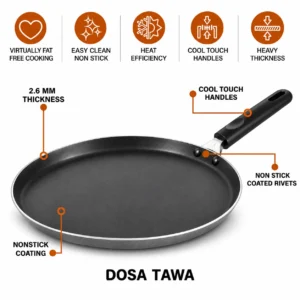 Orange Granico Series Nonstick Dosa Tawa 2.6mm | Aluminium Gas Compatible Flat Tawa - Image 3