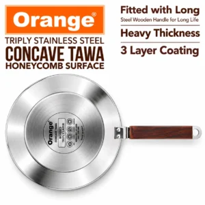 Orange Triply Stainless Steel Honeycomb Deep Concave Tawa 250mm | Gas & Induction Roti Tawa - Image 3