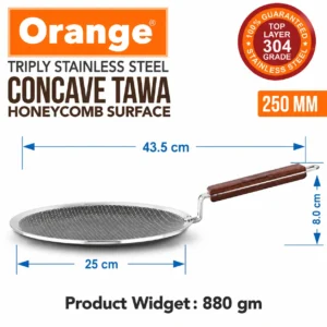 Orange Triply Stainless Steel Honeycomb Deep Concave Tawa 250mm | Gas & Induction Roti Tawa - Image 4