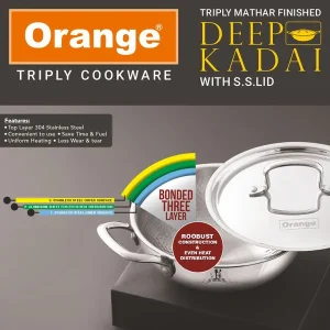 Orange Triply Stainless Steel Mathar Deep Kadai with SS Lid ? 2L, 2.5L, 3L, 3.5L & 4.5L | Gas & Induction Friendly - Image 3