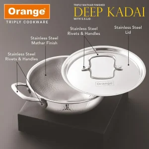 Orange Triply Stainless Steel Mathar Deep Kadai with SS Lid ? 2L, 2.5L, 3L, 3.5L & 4.5L | Gas & Induction Friendly - Image 4