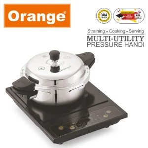 Orange Triply Stainless Steel Multi-Utility Pressure Handi 3.5L | Outer Lid Pressure Cooker with Strainer & Glass Lid | Gas & Induction Compatible - Image 5