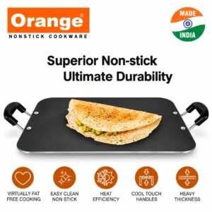 Orange Nonstick Multipurpose Tawa 4mm | Aluminium Dosa & Paratha Tawa with Cool Touch Handles - Image 4