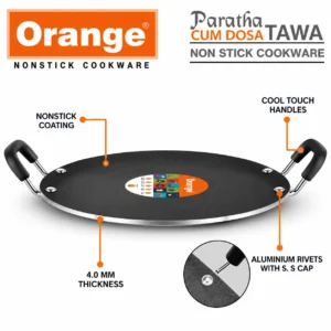 Orange Paratha Cum Dosa Tawa 4mm 30.5cm | Heavy Flat Uttapam Tawa with Soft Touch Handle | Gas Compatible - Image 3