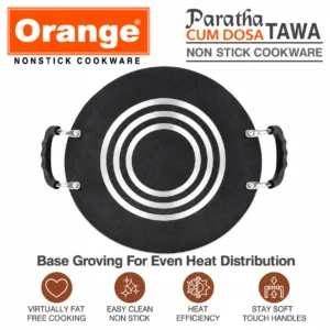 Orange Paratha Cum Dosa Tawa 4mm 30.5cm | Heavy Flat Uttapam Tawa with Soft Touch Handle | Gas Compatible - Image 4