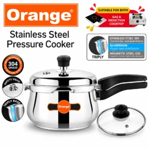 Orange Triply Stainless Steel Outer Lid Pressure Cooker Handi with Toughened Glass Lid | Gas & Induction - Image 4