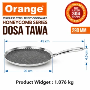 Orange Triply Stainless Steel Honeycomb Non-Stick Dosa Tawa 290mm | Gas & Induction Uttapam Tawa - Image 5