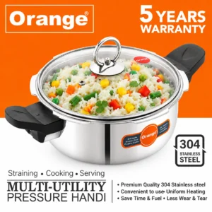 Orange Triply Stainless Steel Multi Utility Pressure Handi 3.5L with 3 Lids | Gas & Induction Compatible - Image 3