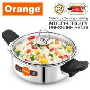 Orange Triply Stainless Steel Multi Utility Pressure Handi 3.5L with 3 Lids | Gas & Induction Compatible - Image 4