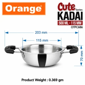 Orange Triply Stainless Steel Cute Series Mini Kadai 500ml Gas & Induction Compatible - Image 3