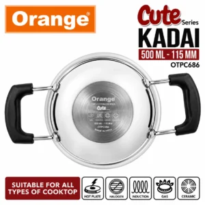 Orange Triply Stainless Steel Cute Series Mini Kadai 500ml Gas & Induction Compatible - Image 5