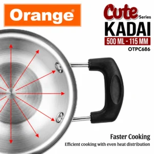 Orange Triply Stainless Steel Cute Series Mini Kadai 500ml Gas & Induction Compatible - Image 7