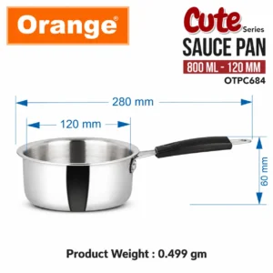 Orange Triply Stainless Steel Cute Series Sauce Pan 800ml Gas & Induction Compatible - Image 3