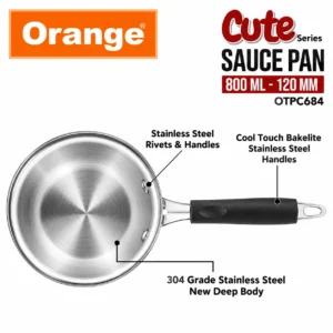 Orange Triply Stainless Steel Cute Series Sauce Pan 800ml Gas & Induction Compatible - Image 4