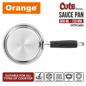 Orange Triply Stainless Steel Cute Series Sauce Pan 800ml Gas & Induction Compatible - Image 5