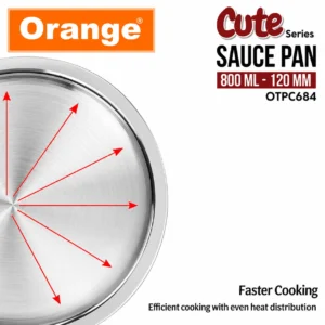 Orange Triply Stainless Steel Cute Series Sauce Pan 800ml Gas & Induction Compatible - Image 6