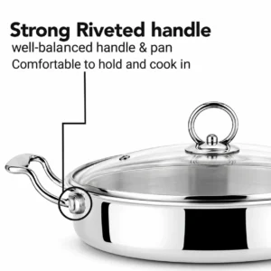 Orange Triply Stainless Steel Fry Pan Kadai with Glass Lid & Handles Gas & Induction Compatible - Image 4