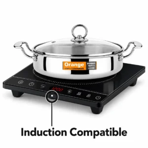 Orange Triply Stainless Steel Fry Pan Kadai with Glass Lid & Handles Gas & Induction Compatible - Image 5