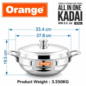 Orange Triply Stainless Steel Multi Kadai 4.5L with 6 Plates & SS Lid | Idli, Dhokla, Momo Steamer | Gas & Induction - Image 4