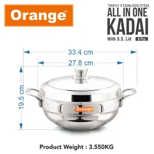 Orange Triply Stainless Steel Multi Kadai with 6 Plates | Idli, Dhokla & Steaming Maker | Gas & Induction Compatible Multipurpose Cookware - Image 4