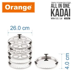 Orange Triply Stainless Steel Multi Kadai with 6 Plates | Idli, Dhokla & Steaming Maker | Gas & Induction Compatible Multipurpose Cookware - Image 5