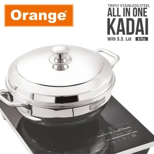 Orange Triply Stainless Steel Multi Kadai with 6 Plates | Idli, Dhokla & Steaming Maker | Gas & Induction Compatible Multipurpose Cookware - Image 6