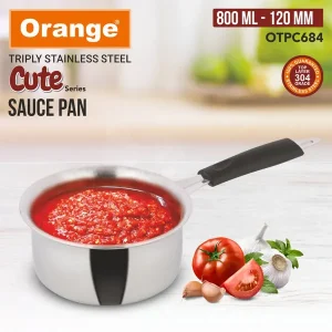 Orange Triply Stainless Steel Cute Series Sauce Pan 120mm (800ml) | Mini Steel Saucepan | Gas & Induction Compatible | Toy Kitchen Gift for Kids