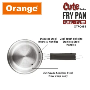 Orange Triply Stainless Steel Cute Series Mini Fry Pan 115mm (450ml) | Gas & Induction Compatible | Small Steel Toy Utensil Gift for Kids - Image 4