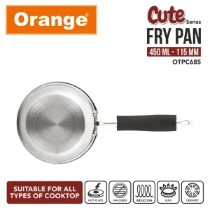 Orange Triply Stainless Steel Cute Series Mini Fry Pan 115mm (450ml) | Gas & Induction Compatible | Small Steel Toy Utensil Gift for Kids - Image 5