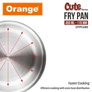 Orange Triply Stainless Steel Cute Series Mini Fry Pan 115mm (450ml) | Gas & Induction Compatible | Small Steel Toy Utensil Gift for Kids - Image 6