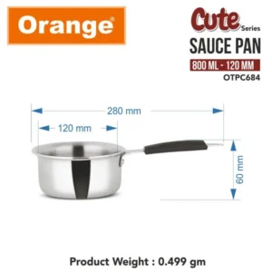 Orange Triply Stainless Steel Cute Series Sauce Pan 800ml Gas & Induction Compatible - Image 3