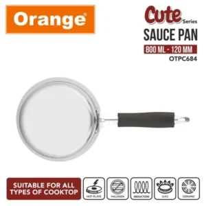 Orange Triply Stainless Steel Cute Series Sauce Pan 800ml Gas & Induction Compatible - Image 5