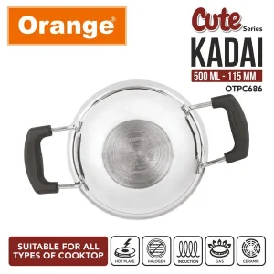 Orange Triply Stainless Steel Cute Series Mini Kadai 115mm (500ml) | Gas & Induction Compatible | Steel Toy Kitchen Utensil Gift for Kids - Image 5