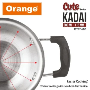 Orange Triply Stainless Steel Cute Series Mini Kadai 115mm (500ml) | Gas & Induction Compatible | Steel Toy Kitchen Utensil Gift for Kids - Image 7