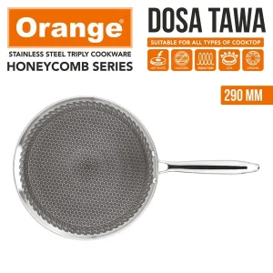 Orange Triply Stainless Steel Honeycomb Non-Stick Dosa Tawa / Uttapam Tawa 290mm | Gas & Induction Friendly - Image 4